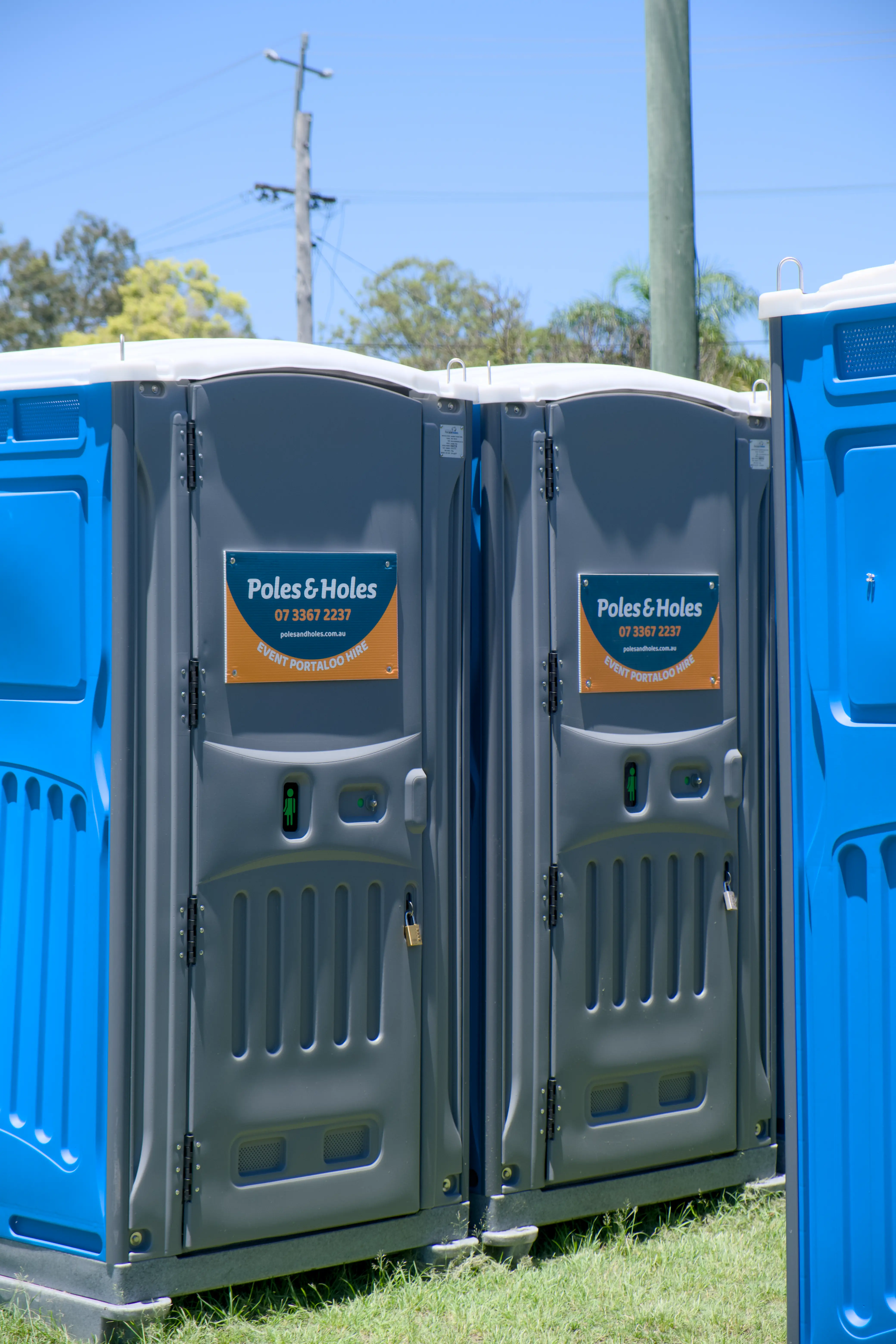Two Poles and Holes event portaloos ready for a Brisbane event