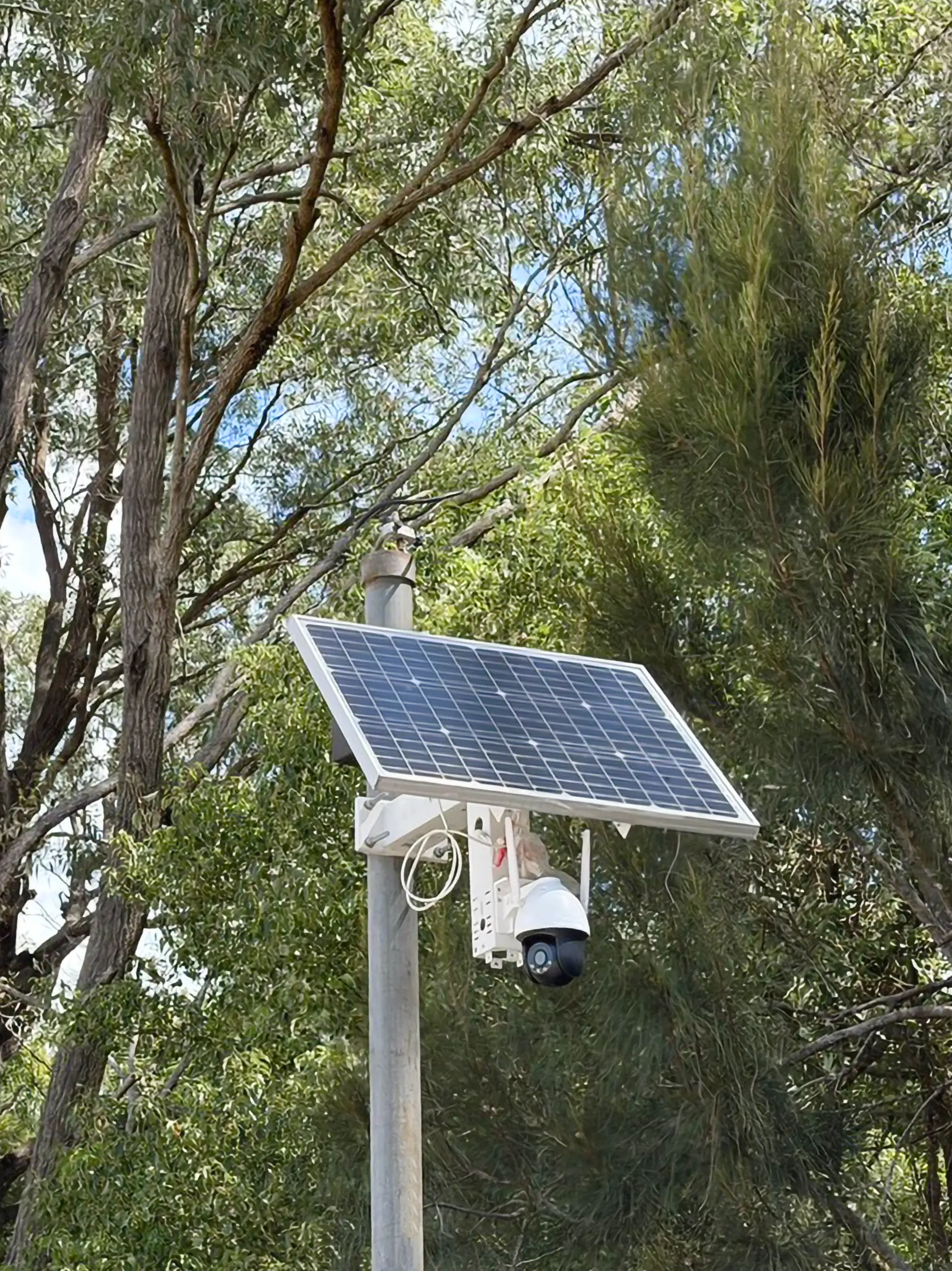 Standalone solar 4G security camera on a hire pole